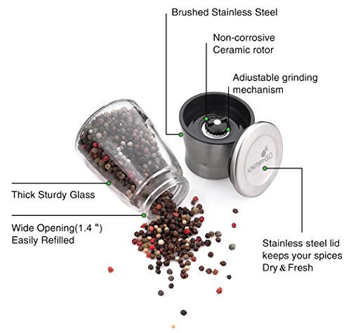 image for Kitchen-GO Pepper Grinder or Pepper Mill, Manual Salt Grinder Refillab