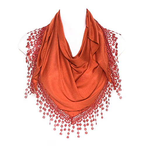 Hat To Socks Triangle Scarf With Bobbin Lace Fringes For Women (Burnt Orange) #TOP1