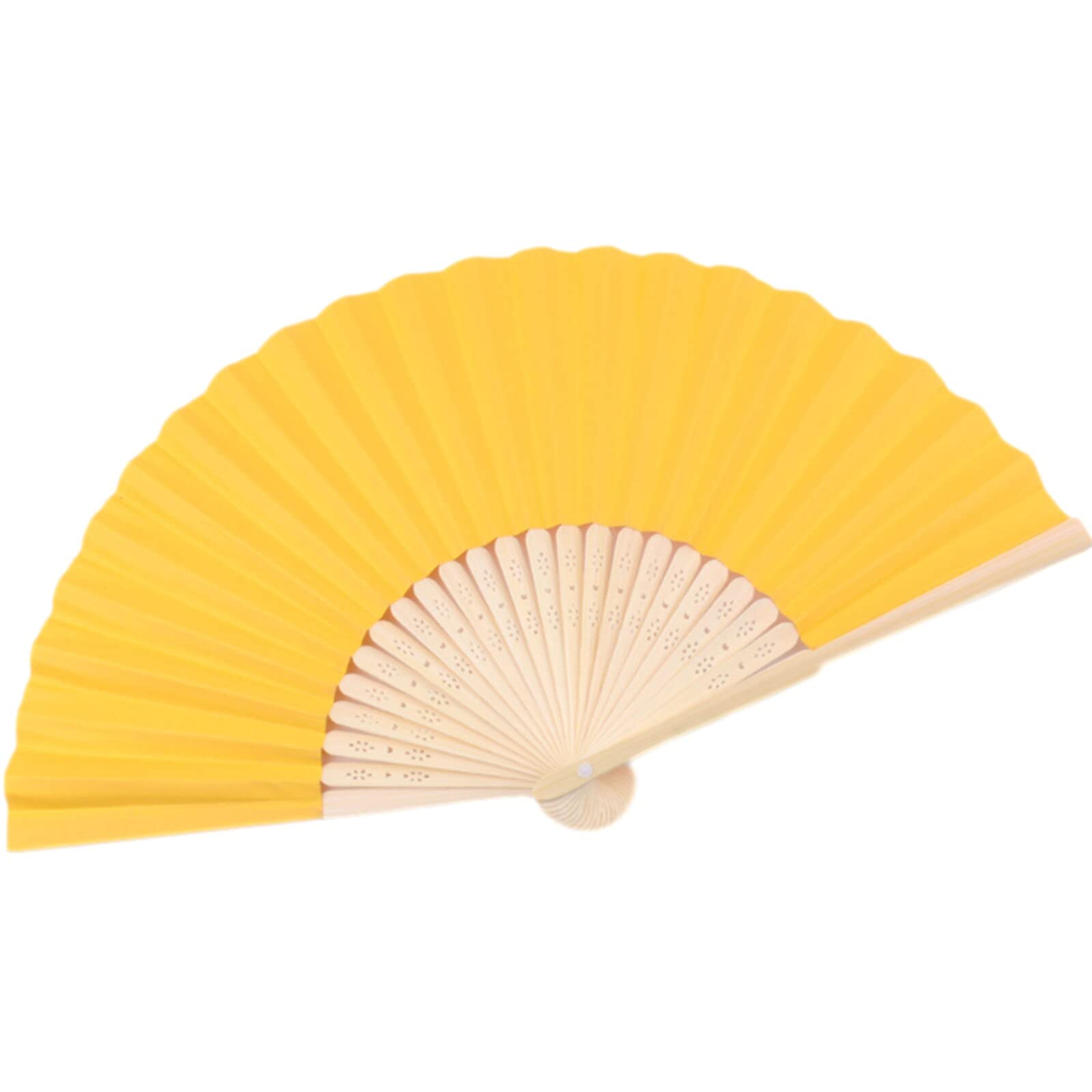 NZPOST Folding fan 1pcs 21cm Hand Painted Folding Paper Fan Portable Party Hand Dancing Fan Lace Silk Hand Held Solid Color Fan s Chinese Decor fan (Yellow)