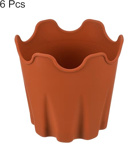 Miniatura 3 de PATIKIL Maceta de silicona de 4 pulgadas, paquete de 6 macetas redondas decorativas para jardinería interior y exterior, terracota