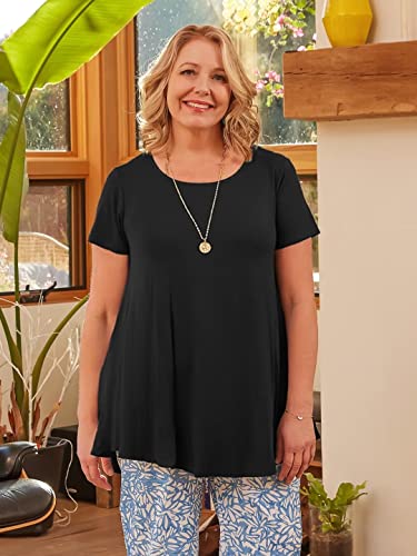 LARACE Plus Size Tops for Women Short Sleeve Shirts Casual Summer Clothes Round Neck Tunics for Leggings3