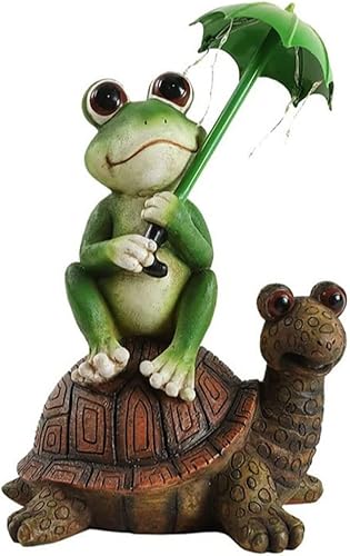 KUYYFDS Adornos de jardín de hadas al aire libre, decoraciones de jardín, adornos de jardín, estatua de rana, luz solar, estatua de tortuga sentada