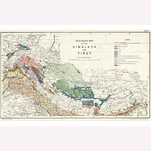 Himalayas Tibet Geological Map - Bhutan Punjab Kashmir Everest Regions Pub. 1933 - Print Only - 24 x 36 inches