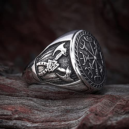 BAVIPOWER Viking Vegvisir Nordic Compass Valknut Odin Symbol Rune Celtic Knot Stainless Steel Ring Powerful Guidance Pagan Jewelry3