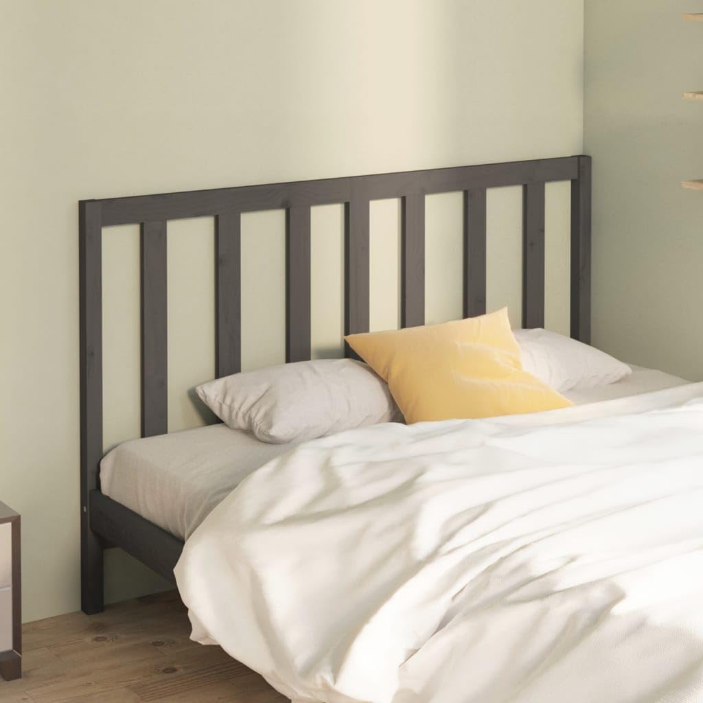 Testiera grigia 146 x 4 x 100 cm legno massello di pino, elegante headboard per camera da letto, robusto design unico cabeceras de cama in legno naturale