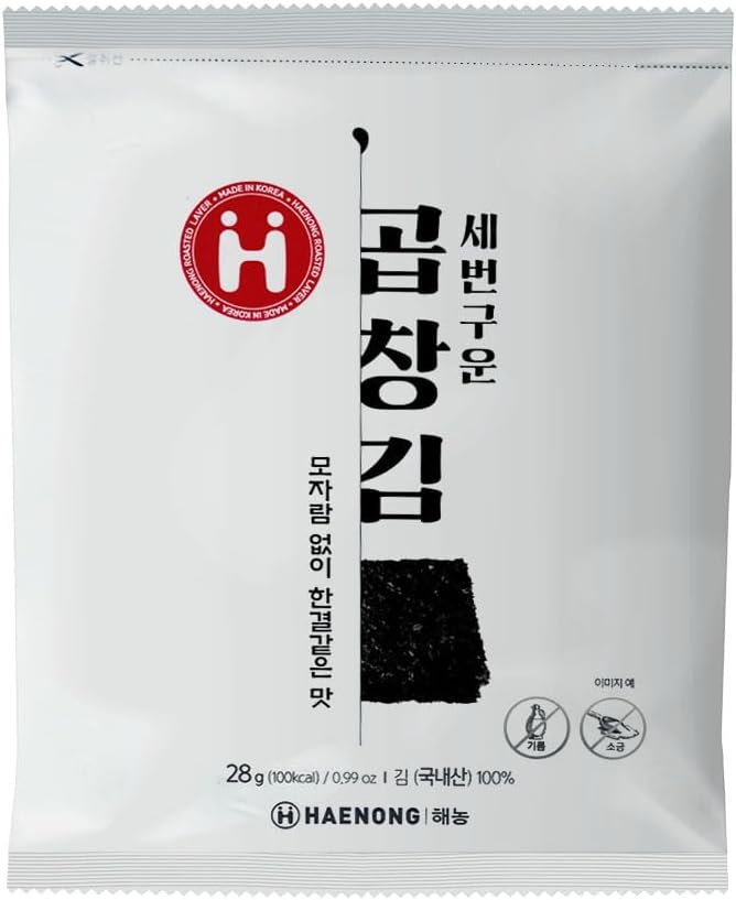 K-SEAFOOD PAVILION Haenong, Three Times Roasted Premium Laver Seaweed, Laver Sheet for Making Korean Nori Wraps Sushi Gimbap Rice Balls, 0.98oz