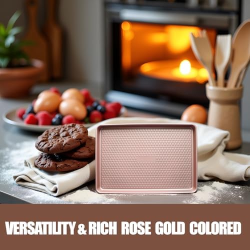 Large Baking Sheet Set (2 Pack) - Half Sheet Pan 17.7x12.2 Inch, 0.8mm Heavy Duty Carbon Steel, Nonstick & Warp Resistant Cookie Sheet for Baking, Roasting, Texture Pattern/Rose Gold - Thumbnail 2