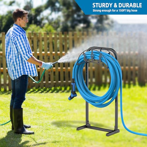 Image of Garden Hose Holder, Water Hose Holder with 4 Spikes, Hose Reel Holds 150ft Hose, Freestanding, Heavy Duty Hose Stand Hose Hanger Hose Storage Hose Organizer for Outside Lawn Yard