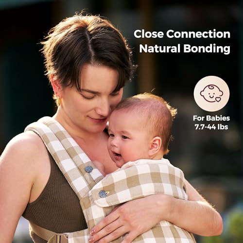 Image of Momcozy Baby Carrier - Ergonomic, Cozy and Lightweight Carrier for 7-45lbs, Effortless to Put On, Ideal for Hands-Free Parenting, Enhanced Lumbar Support, Brown Checkerboard