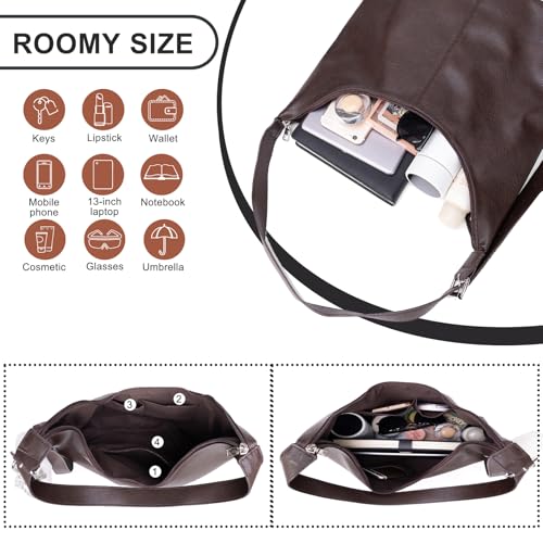 Bolso Hobo grande para mujer de cuero vegano con cierre miniatura 5