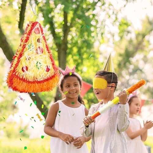 WERNNSAI Pizza Pinata - Cheese Pizza Pinata with Blindfold and Stick for Birthday Party Decoration Mexican Celebration Food Festival Carnival Supplies Bachelorette Decor — view 5