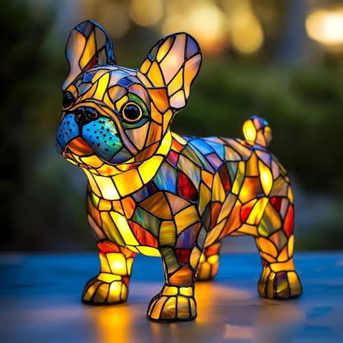 Lampada Bulldog Francese, 7.87 Pollici Serie Cani Luce Notturna Artistica, Lampada Tavolo Resina Macchiata, Animale Simpatiche Cani Lampade Comodino Tema Luci Artistiche, Per Decorazioni Camera Letto