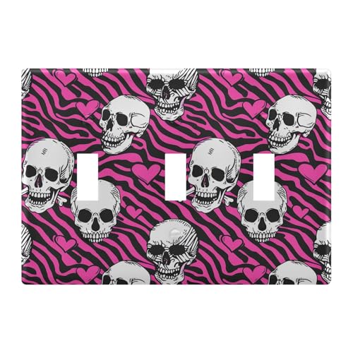 Light Switch Cover Skull Purple Heart Wall Plates for Electrical Outlets 3 Gang 202b5787