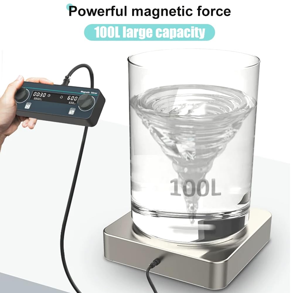 Mieszadło magnetyczne, laboratoryjny mikser magnetyczny z cyfrowym wyświetlaczem LED, regulowane mieszanie 100-600 obr./min do przodu i do tyłu, timer 1-24 h do zastosowań mieszających