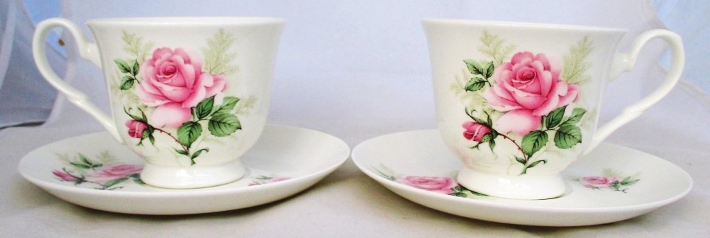 Majestic Rose - Juego de 6 tazas de café y platillos de porcelana fina