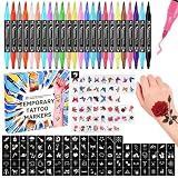 Temporary Skin Tattoo Body Art Markers 24-Count Washable with 50 Temporary Tattoo Stickers Waterproof and...