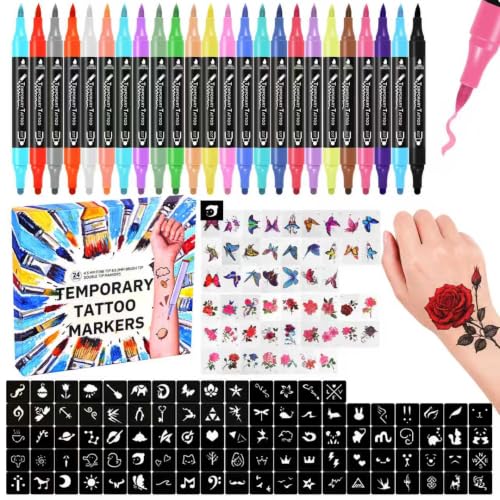 24-Count Tattoo Marker Kit with Stencils