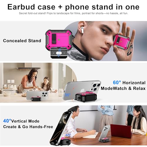 Image of AirPods Pro 3 Case with Safety Lock Phone Stand Magsafe, Rose Red