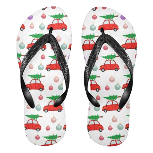 Burbuja Christmas Cars Flip Flops for Women Men, Soft Thong Sandals Rubber Slippers for Pool Beach Essentials