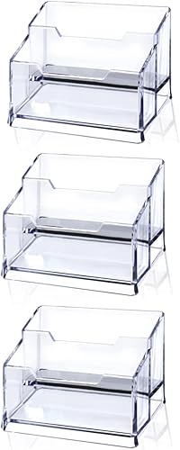 Paquete de 3 soportes para tarjetas de visita de acrílico transparente, 2 niveles de acrílico transparente de alta calidad para escritorio para 100