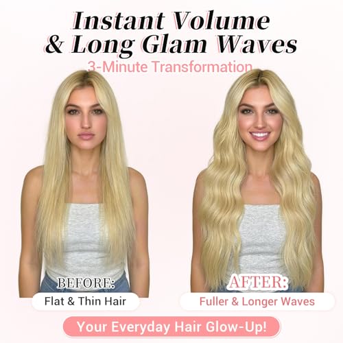 Image of KooKaStyle Wavy Thick Clip in Hair Extensions 24 inch Champagne Blonde
