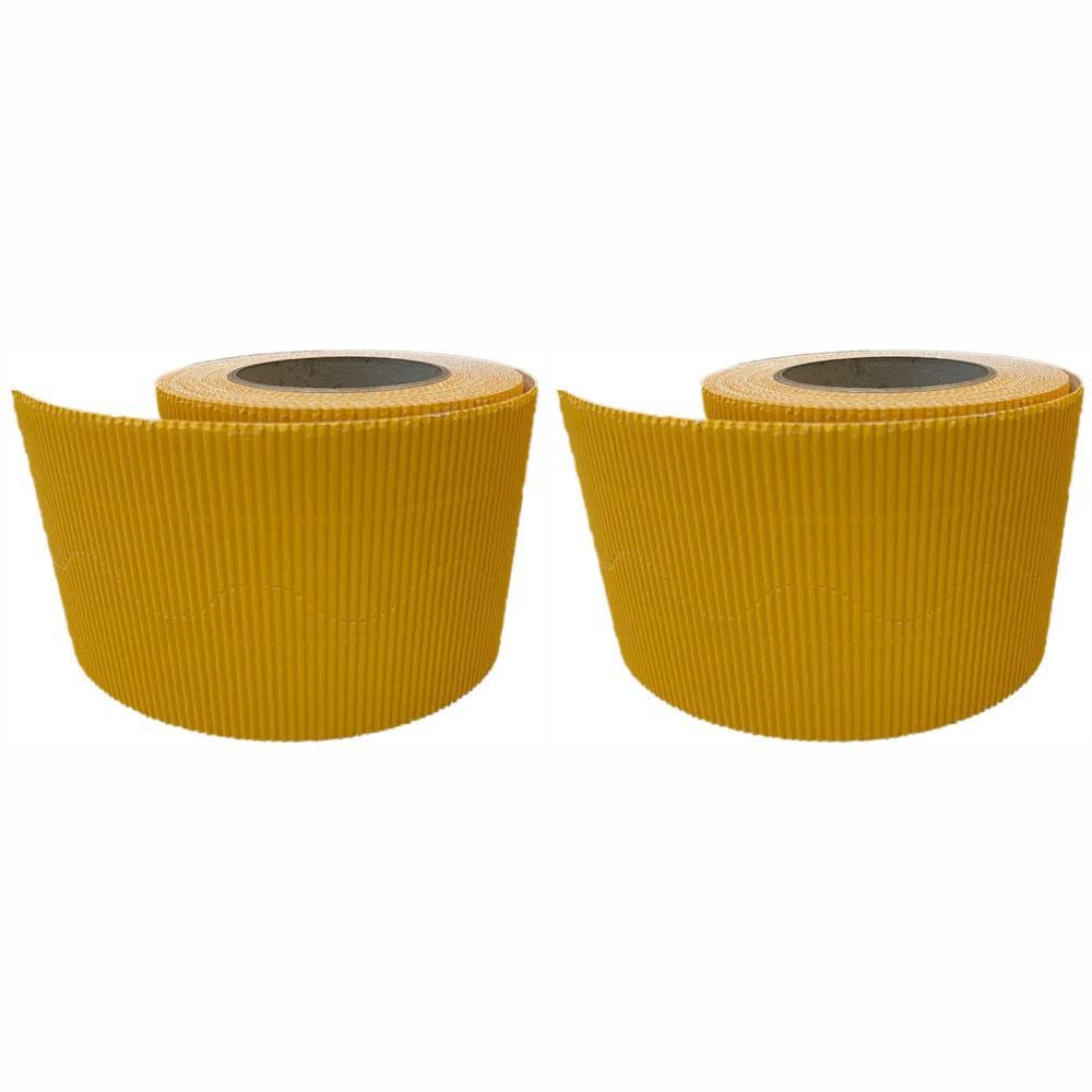 3 Ace Crafts (Pack of 2) Corrugated Display Borders Roll (Buttercup) Size 57mm x 15m - School Classroom Decoration, Bulletin Boards & Crown Making Crafts, Scalloped Edge Border Rolls Fade Resistant
