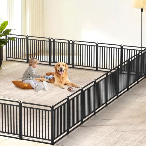 Image of New Thickened Version Dog Playpen, 32 Inch Dog Fences for The Yard, Portable Outdoor Dog Playpen for Large /Medium /Small Dogs, Foldable Metal Dog playpen, with Doors (8 Panels, 32 Inch)