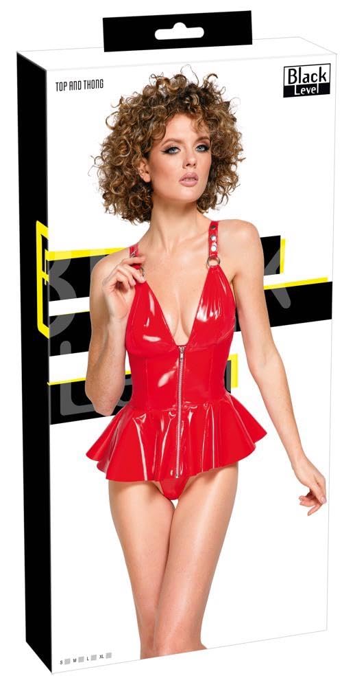 Black Level Mini Vinyl Dress & Thong Set - Red - L