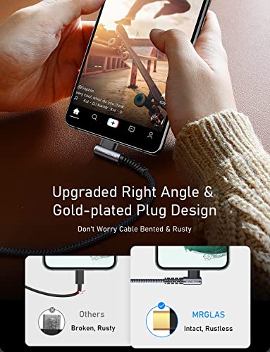 Image of MRGLAS USB C Cable 3.2A,[2-Pack,3.3FT+10FT] Type C Charger Fast Charging | Right Angle [Gold-Plated] USB to USB C Cable Durable Nylon Braided USB A to C Cord for iPhone 17 16 15 Samsung S24 S23 S22