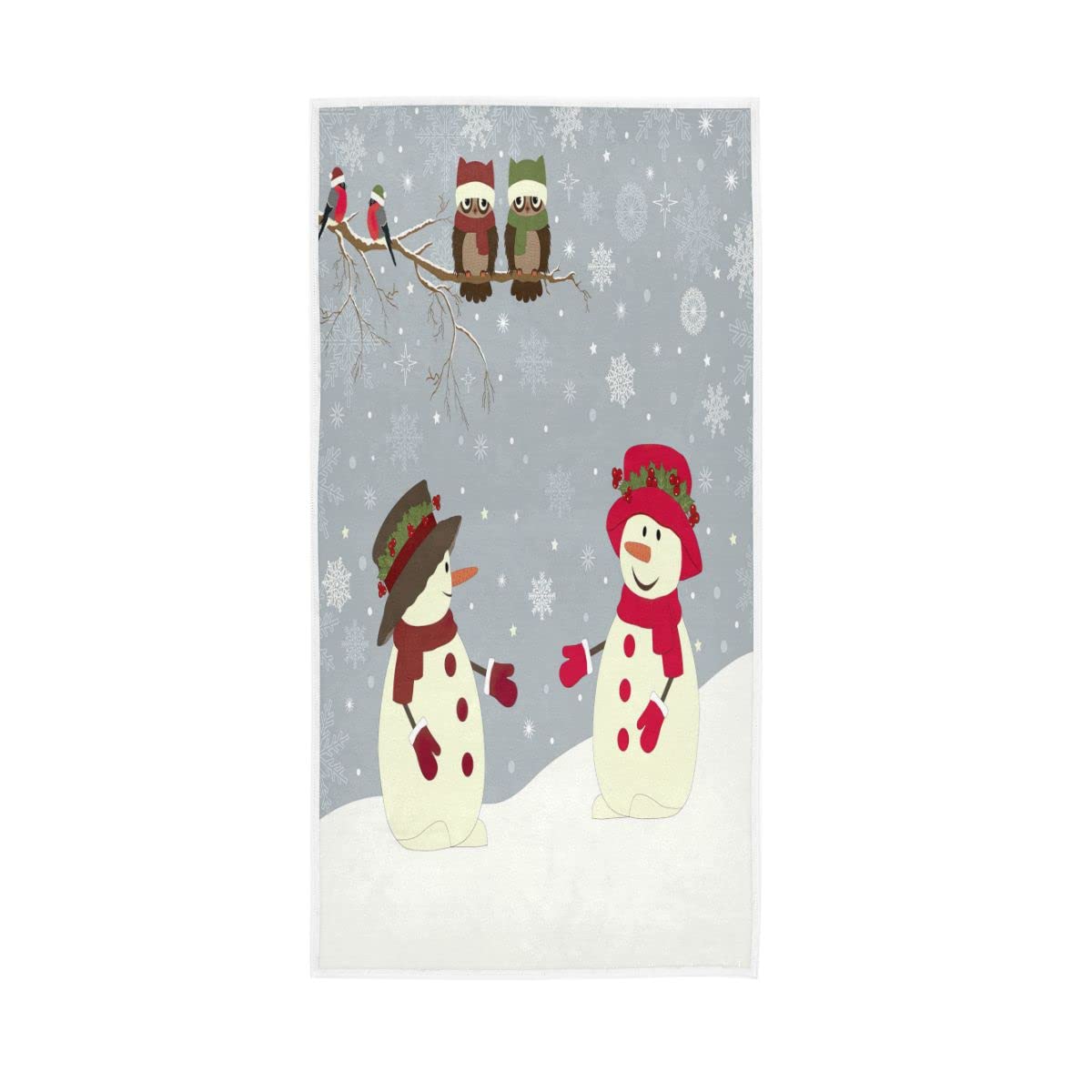 HUYGD Christmas Snowman Birds Snowflakes Hand Towels Soft Bath Towel Multipurpose for Bathroom Hotel Gym Spa 30"x15"
