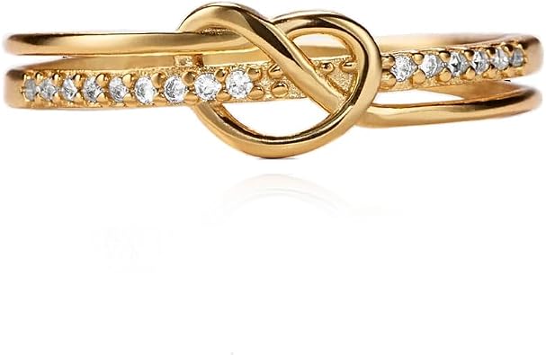 10K 14K 18K Sold Gold Heart Knot Ring for Women Twisted Wrap Heart Design Wedding Promise Ring Gift for Wife