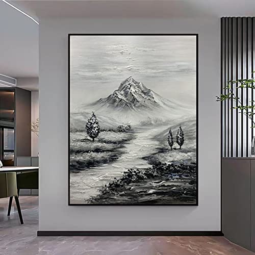 Effet couteau épais 3D pour ce grand tableau abstrait gris et noir