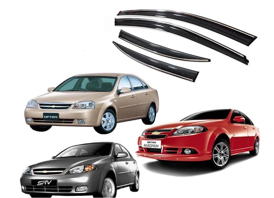 CAR MALL Door Side Window Visor Rain Guard Chrome line Unbreakable Felxible deftecfor 3mm Tape OPTRA All Model yer Set of 4pc-image-26