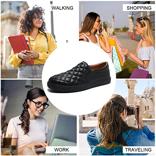 Image of VOCNTVY Loafers for Women Quilted Slip On Shoes Casual Fashion Sneakers | Non-Slip TPR Sole, Faux Leather Upper, Memory Foam Insole, Blister-Free Heel, All Day Walking Comfort for Daily Work Wear