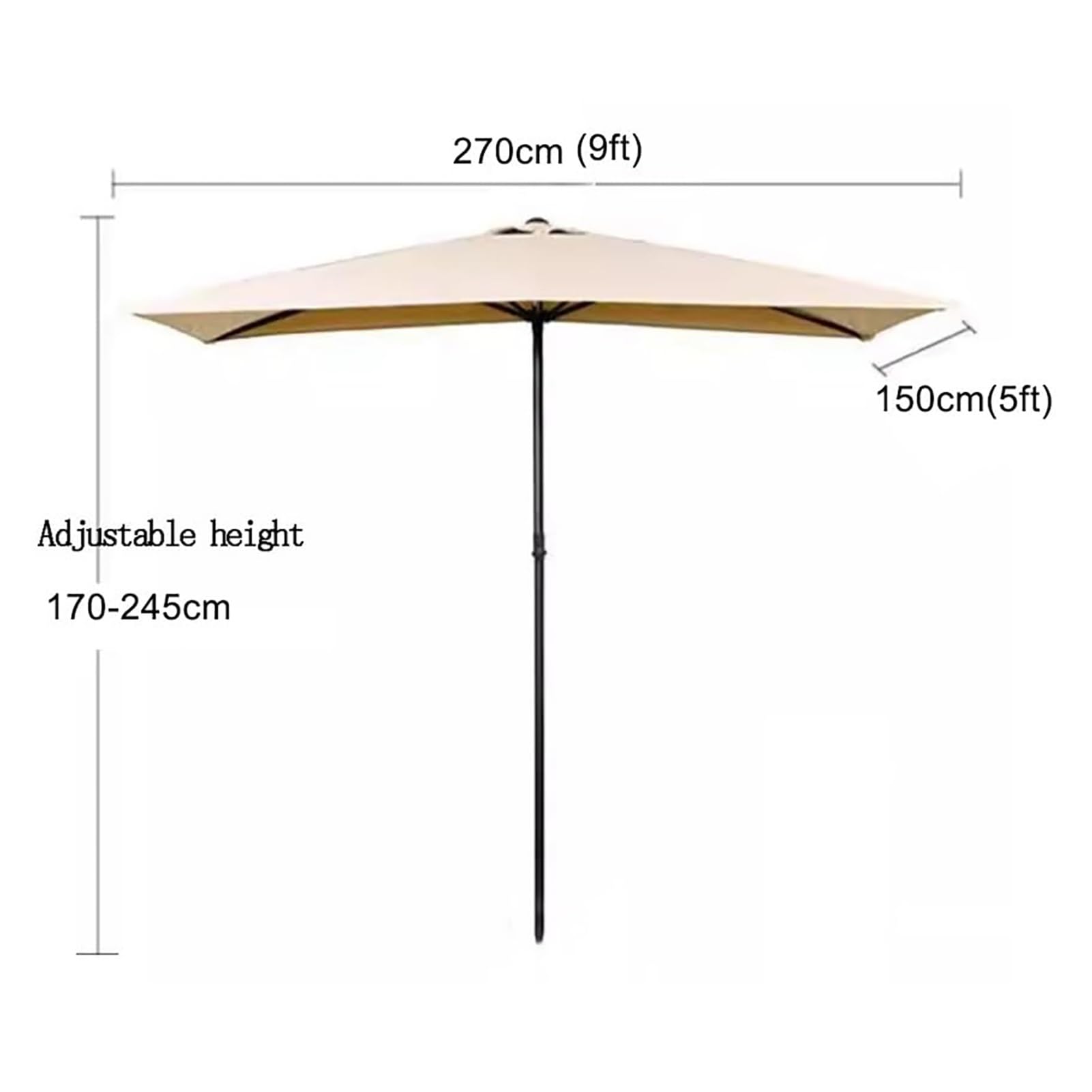 Półparasol balkonowy, prostokątny parasol tarasowy,regulowany na wysokość, do małych przestrzeni, przy ścianie, na werandzie(Yellow)