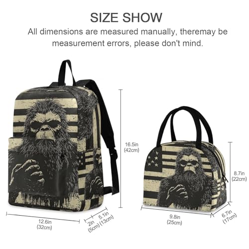 Backpack Lunch Bag Set American Sasquatch Print, Big Storage Travel Backpacks with Insulated Lunch Box for Office Hiking Picnic2