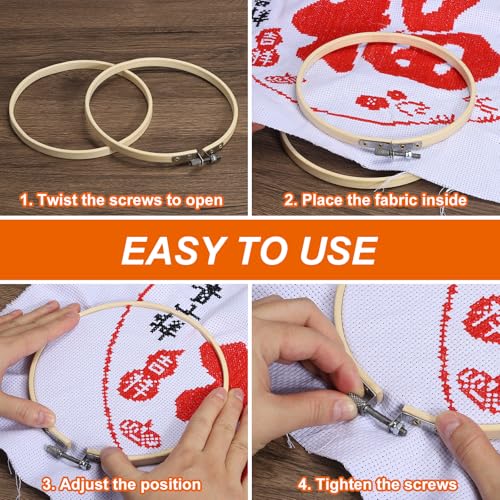 Image of PATIKIL 2 Pieces 5 Inch Embroidery Hoops Round Adjustable Beach Wood Circle Cross Stitch Hoop Ring Bulk for Embroidery Art Craft Handy Sewing Decoration