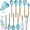 Goodies Lab Blue Silicone Cooking Utensils Set Wooden Handle, 20 Utensil Sets Blue Kitchen Utensils Set Spatula Set, Serving Utensils For Cooking, Kitchen Tool Set For Nonstick Cookware