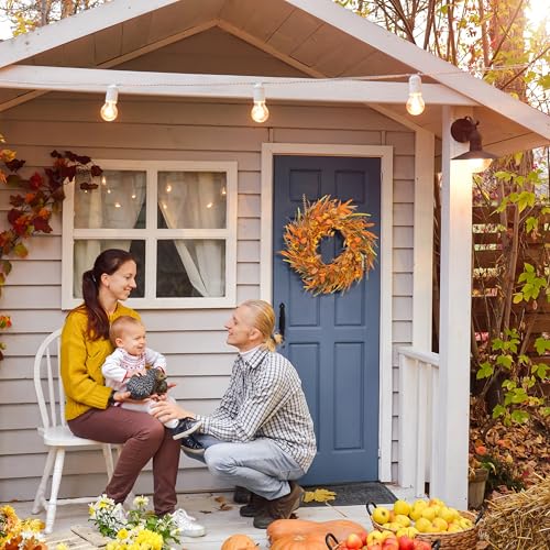 Perfnique 24'' Fall Wreath for Front Door, Autumn Porch Door Wreath Home Outdoor Indoor Window Wall Decor, Fall Thanksgiving Halloween Farmhouse Harvest Decorations (Orange Wheat) by PERFNIQUE - Used condition - Image 4