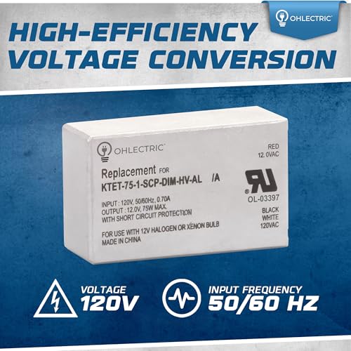 Image of Replacement for Keystone KTET-75-1-SCP-DIM-HV-AL Step Down Dimmable Electronic Transformer - 75W High-Performance 120V Input, 12V Output - Compact Aluminum Case - Ideal for Track & Recessed Lighting