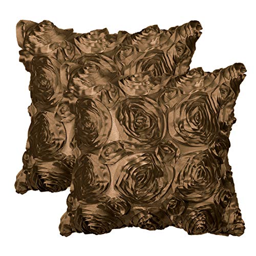 Housse de coussin fleur de rose 3D decorative pure couleur lot de 2