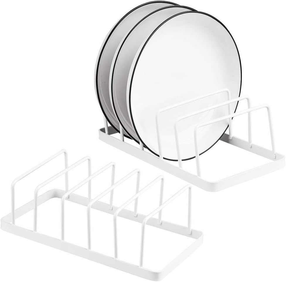 Tomorotec Dish Plate Drying Rack, lid Organizer, 5 Slot Cabinet, 2 Pack | Heavy-Duty Rustproof Steel Plate and lid Holders For Kitchen Countertop Cabinet Organizer Space Saving