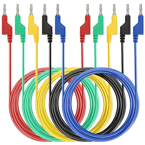 IGNPION 5pcs 4mm Câble de test en silicone souple banane à fiche banane pour multimètre longueur de 2M,1000V/15A