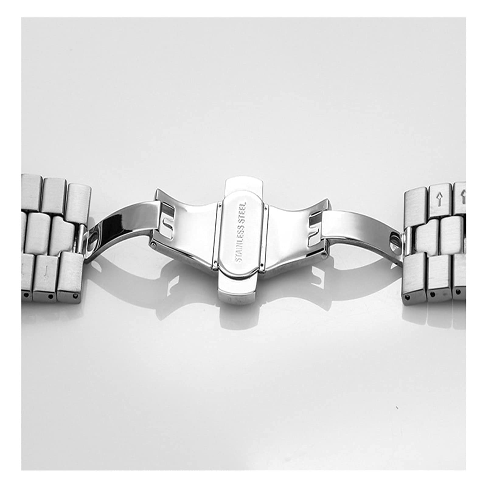 Bracelet en Maille Portofino Solide en Acier Inoxydable, Double Pression, Fermoir Papillon, Bracelet de Montre 18 20 22 24 mm (Argent 24 mm)