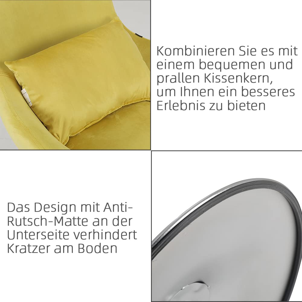 Mingone Cocktailsessel Sessel Lounge Modern Drehsessel aus Samt Einzelstuhl mit Kissen Retro-Design für Wohnzimmer Schlafzimmer (Gelb)