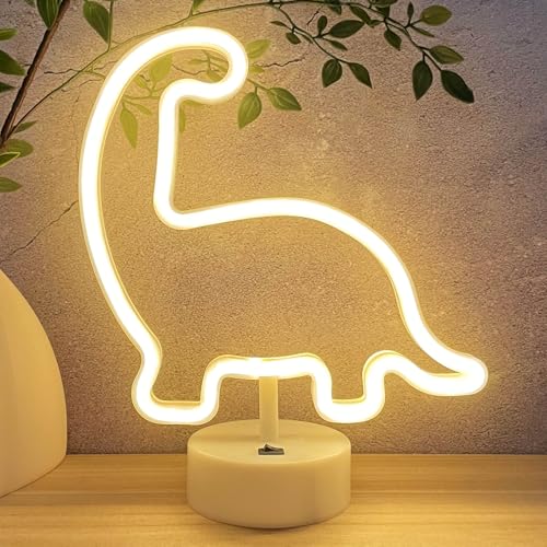 Image of HOHOSIGN Dinosaur Neon Sign Dino Light Warm White, Dinosaur Neon Light Dino Room Decor for Boys Room Kids Girls Toddlers Bedroom Nursery Classroom, Birthday Christmas Table Desk Stand Night LED Sign