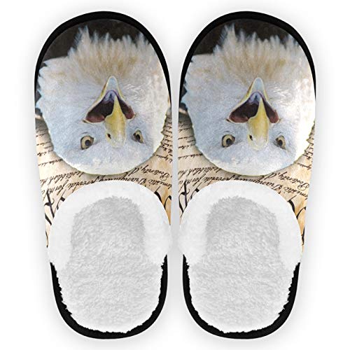 visesunny American Flag Animal Eagle Slippers for Women Mens Winter Warm Memory Foam Cotton Home Slippers Soft Plush Fleece Slip on House Slippers for Girls Indoor Outdoor Shoes