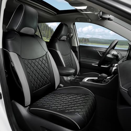 Lolcar Rav4 Seat Covers for Toyota RAV4 2019 2020 2021 2022 2023 2024 2025 LE,XLE,XLE Premium,Limited,Car Seat Cover for Trucks SUV,Waterproof Seat Cushion Full Set,Neoprene (Black Grey Grid)