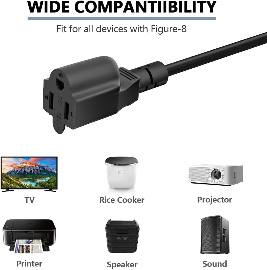 Power Extension Cord Power Cable Outlet Saver,16AWG 3 Prong Male Plug to Female Socket Heavy Duty Cables Black Strips 16AWG/13A NEMA for Indoor/Outdoor Use 0.3m