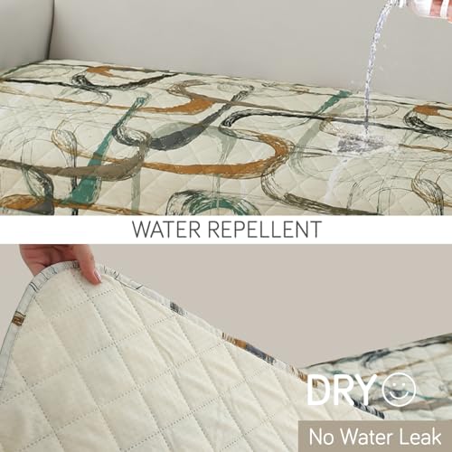 Image of HOKIPO 'Elira Series' Water Repellent + Waterproof Quilted Sofa Mats | Make Your Own Sofa Cover Set | Length 150cm - Parchement Beige Abstract Art (AR-5246-C6)